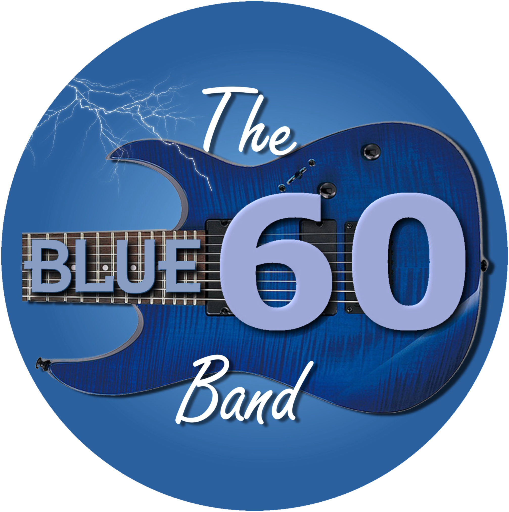 Circular The Blue60 Band emblem with blue guitar